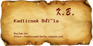 Kadlicsek Béla névjegykártya